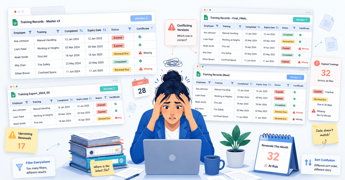 Spreadsheet chaos — multiple files, dates, filters, expired certificates